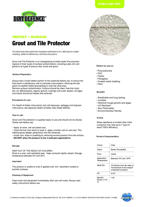 Grout and Tile Protector Datasheet PDF 